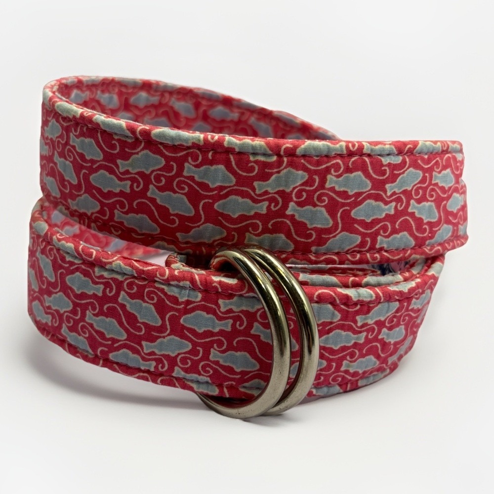 Vineyard Vines Fish Belt Pink Blue Medium Canvas Blue D Ring Coastal Preppy